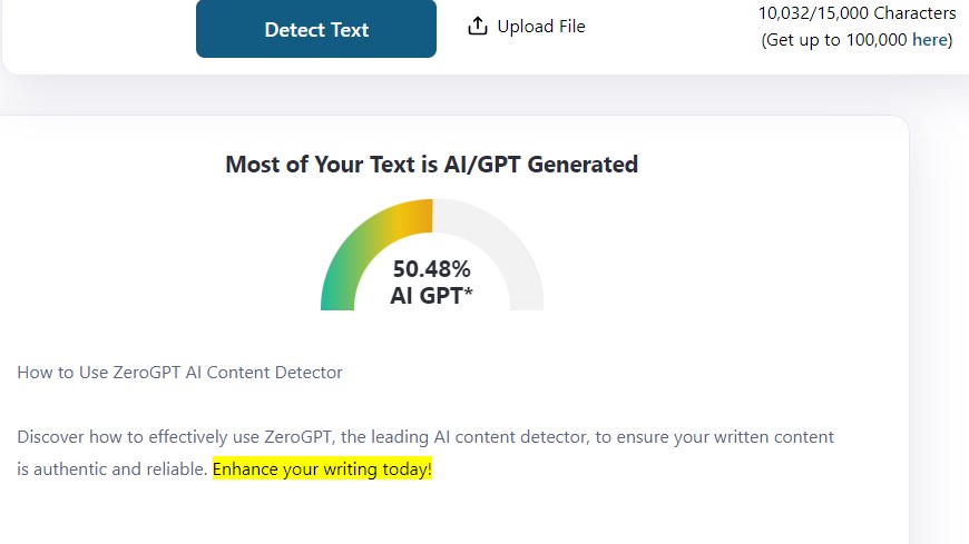 Analyze Results on zerogpt