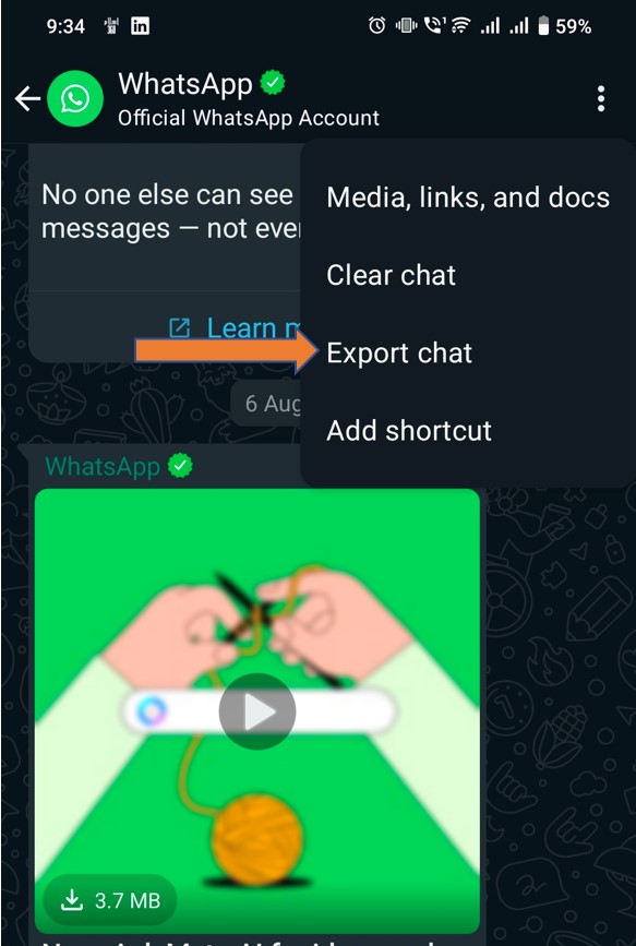 select the Export Chat